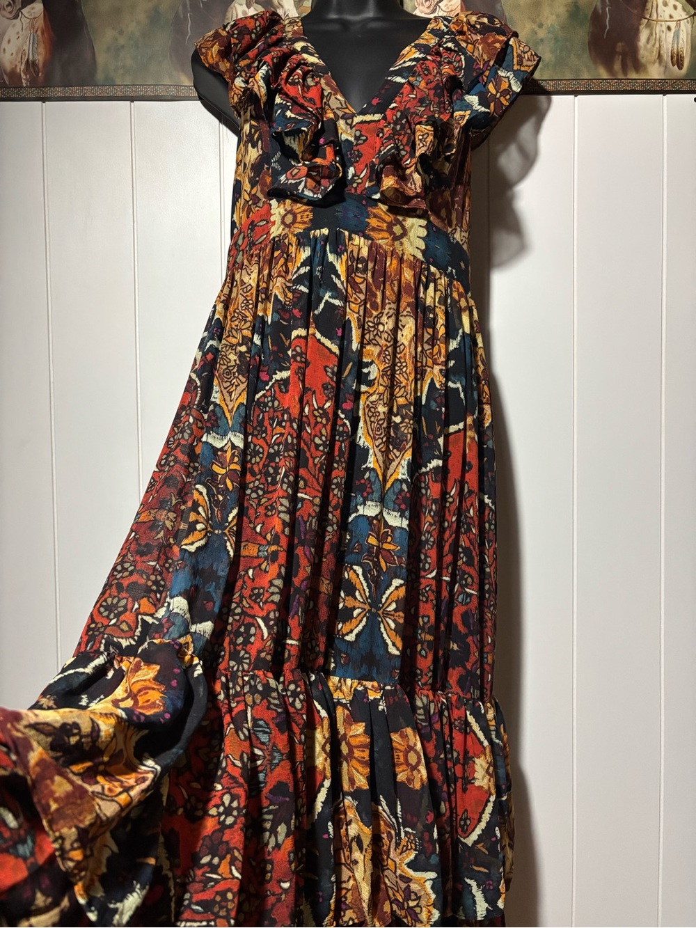 Free People- Bohemian Floral Ruffle Maxi Dress - Multicolor